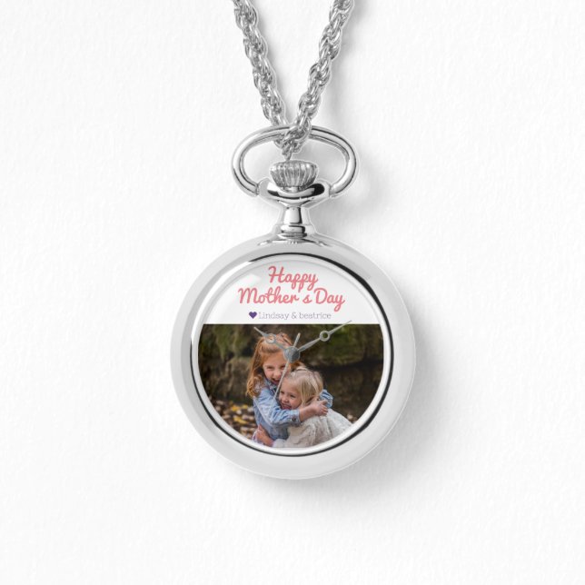 Einfache Elegante Modern Mothers Day Foto Name Armbanduhr (Vorderseite)