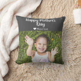 Einfache Elegante Modern Mothers Day Foto Name Kissen