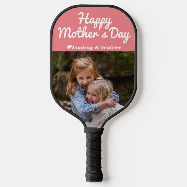 Einfache Elegante Modern Mothers Day Foto Name Pickleball Schläger (Vorderseite)