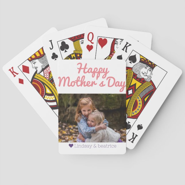 Einfache Elegante Modern Mothers Day Foto Name Spielkarten (Rückseite)