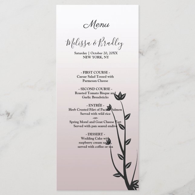 Einfache elegante moderne Blätter Hochzeitsmenü Programm (Vorderseite)