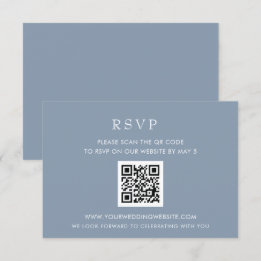 Einfache Elegante Moderne Dusty Blue Wedding QR CO RSVP Karte