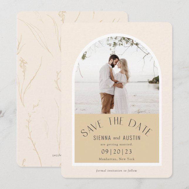 Einfache Elegante Moderne Erde Tones Beige Hochzei Save The Date (Vorne/Hinten)