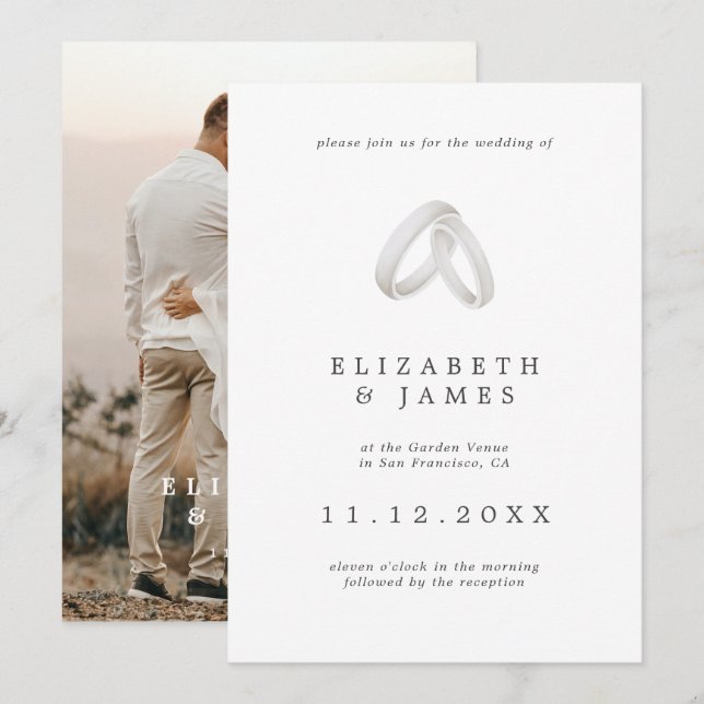 Einfache Elegante Moderne Foto Hochzeit Einladung (Vorne/Hinten)