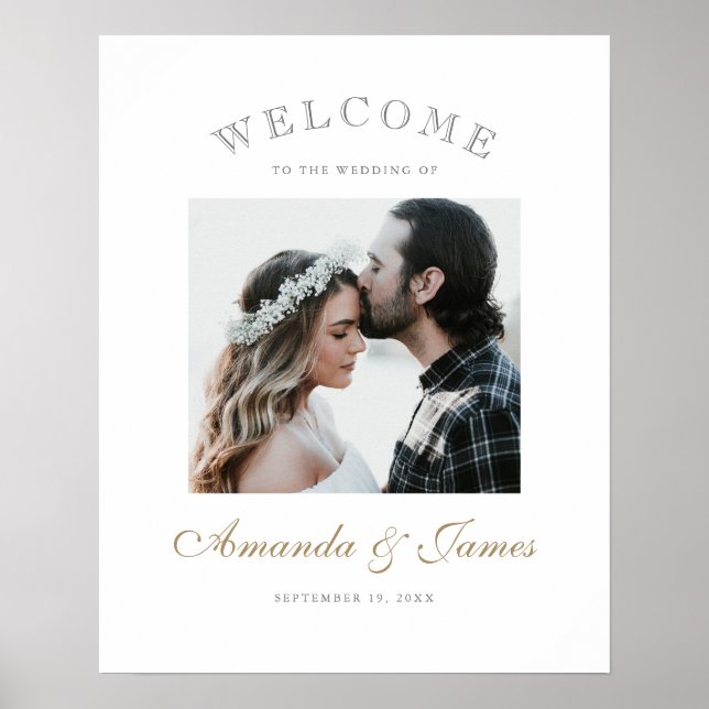 Einfache Elegante Moderne Foto Hochzeit Willkommen Poster (Vorne)