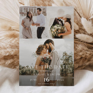 Einfache elegante moderne Fotocollage-Hochzeit Save The Date