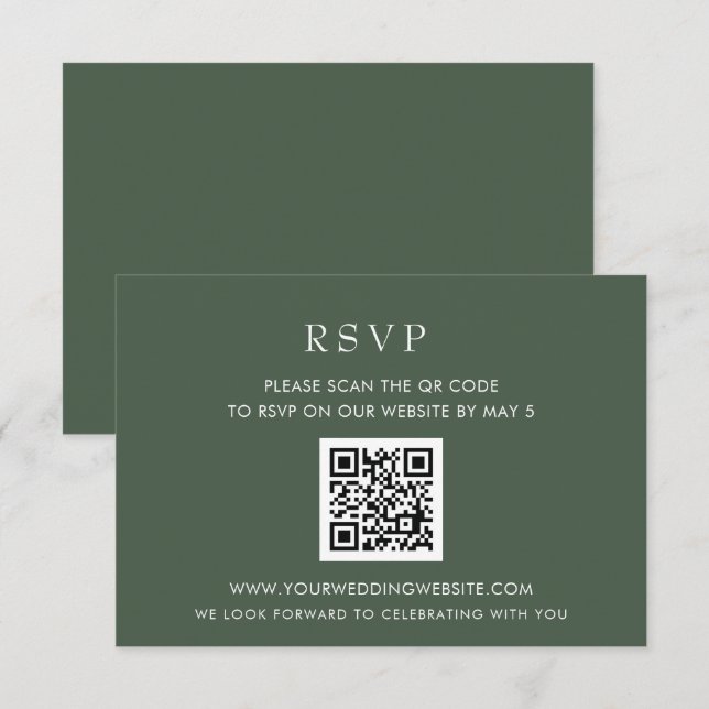 Einfache Elegante Moderne Grüne Hochzeit QR CODE RSVP Karte (Vorne/Hinten)