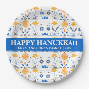 Einfache elegante moderne Hanukkah-Familienfoto Pappteller