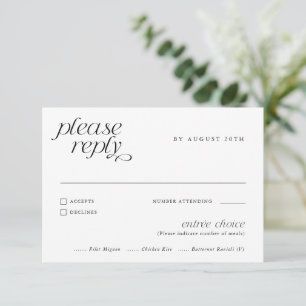 Einfache elegante moderne Hochzeitsmahlzeit RSVP Karte