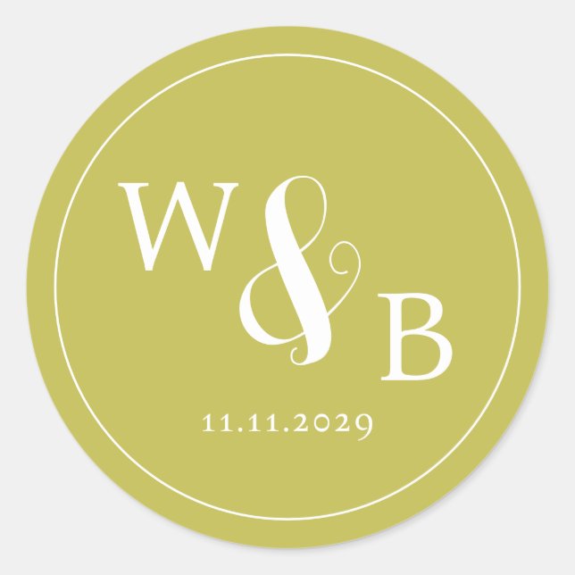 Einfache Elegante Moderne Mit Monogramm Hochzeit Runder Aufkleber (Vorderseite)