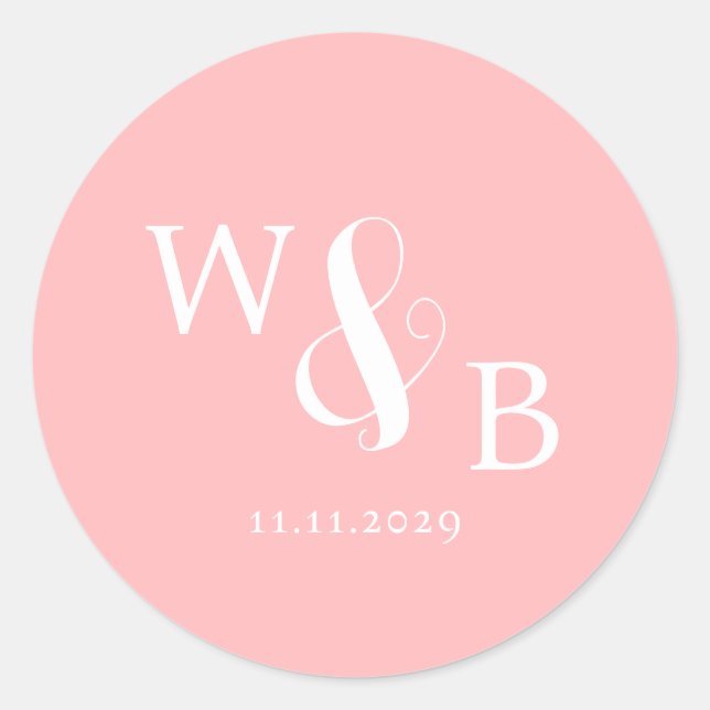 Einfache Elegante Moderne Mit Monogramm Hochzeit Runder Aufkleber (Vorderseite)