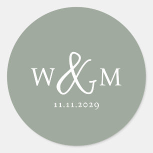 Einfache Elegante Moderne Mit Monogramm Hochzeit Runder Aufkleber