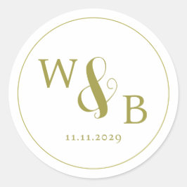 Einfache Elegante Moderne Mit Monogramm Hochzeit Runder Aufkleber