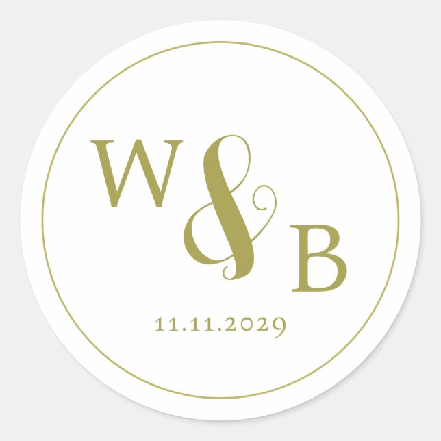 Einfache Elegante Moderne Mit Monogramm Hochzeit Runder Aufkleber (Vorderseite)