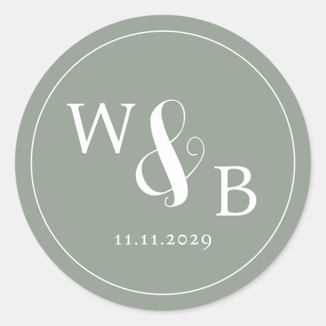 Einfache Elegante Moderne Mit Monogramm Hochzeit Runder Aufkleber (Vorderseite)