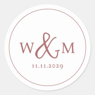 Einfache Elegante Moderne Mit Monogramm Hochzeit Runder Aufkleber