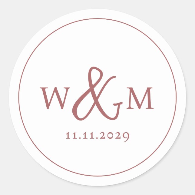 Einfache Elegante Moderne Mit Monogramm Hochzeit Runder Aufkleber (Vorderseite)