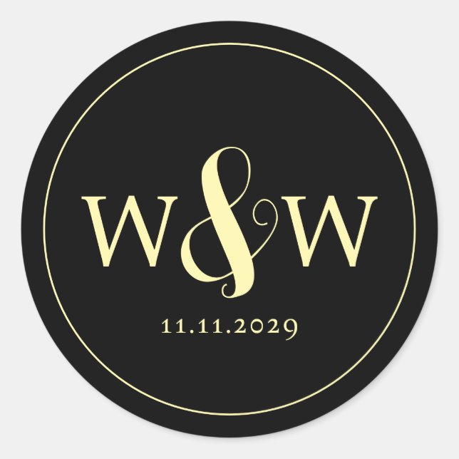Einfache Elegante Moderne Mit Monogramm Hochzeit Runder Aufkleber (Vorderseite)