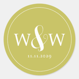 Einfache Elegante Moderne Mit Monogramm Hochzeit Runder Aufkleber