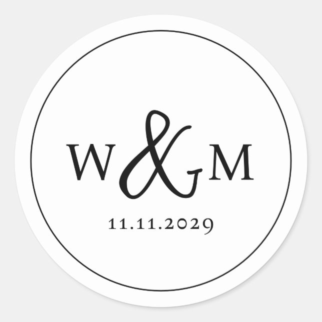 Einfache Elegante Moderne Mit Monogramm Hochzeit Runder Aufkleber (Vorderseite)