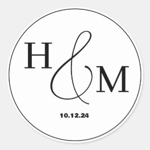 Einfache Elegante Moderne Mit Monogramm Hochzeit Runder Aufkleber