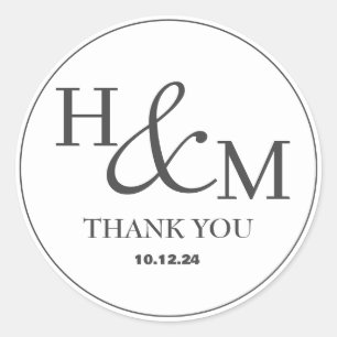 Einfache Elegante Moderne Mit Monogramm Hochzeit Runder Aufkleber