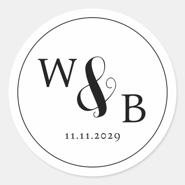Einfache Elegante Moderne Mit Monogramm Hochzeit Runder Aufkleber (Vorderseite)