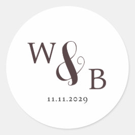 Einfache Elegante Moderne Mit Monogramm Hochzeit Runder Aufkleber