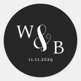 Einfache Elegante Moderne Mit Monogramm Hochzeit Runder Aufkleber