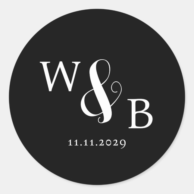 Einfache Elegante Moderne Mit Monogramm Hochzeit Runder Aufkleber (Vorderseite)