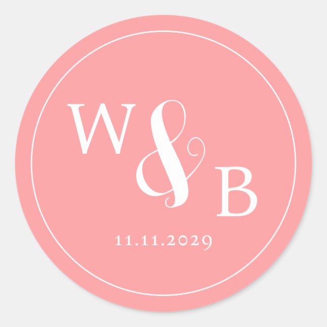 Einfache Elegante Moderne Mit Monogramm Hochzeit Runder Aufkleber (Vorderseite)