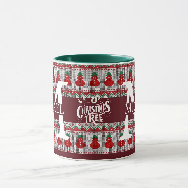 Einfache Elegante Moderne Mongram Weihnachtsfeiert Tasse (Zentrum)
