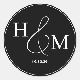 Einfache elegante moderne monogrammierte Hochzeit Runder Aufkleber