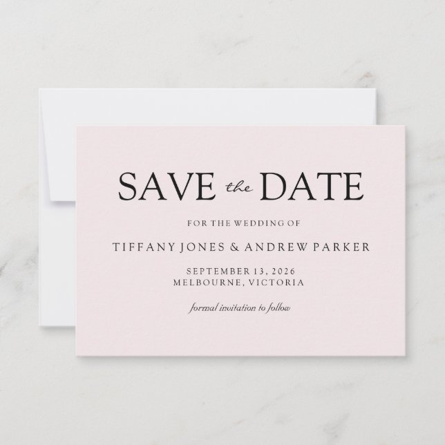 Einfache Elegante Moderne Peach Wedding Speichern  Save The Date (Vorderseite)