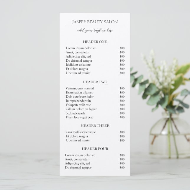 Einfache elegante, moderne, rustikale Preisliste (Stehend Vorderseite)