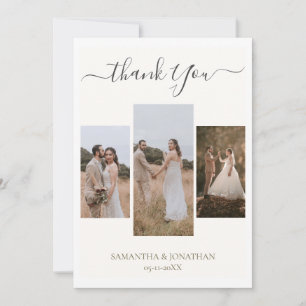 Einfache elegante moderne Schrift 6 Fotos Hochzeit Dankeskarte