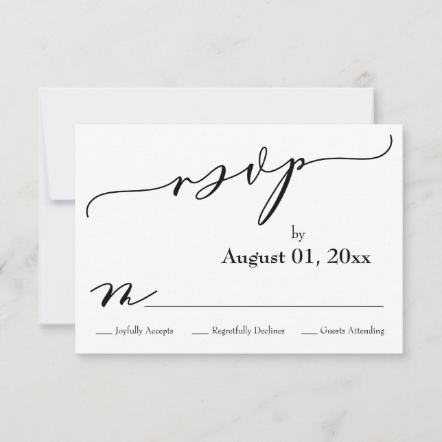 Einfache, elegante, moderne Schwarz-Weiß-RSVP-Kart RSVP Karte (Vorderseite)