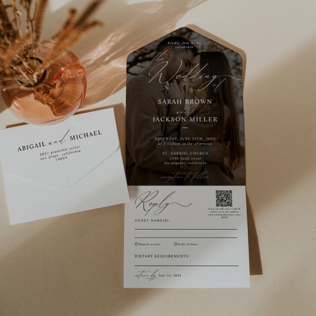 Einfache Elegante moderne Script QR Code Hochzeit All In One Einladung (Von Creator hochgeladen)