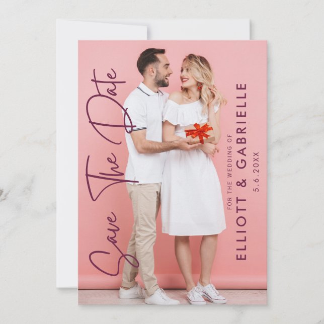 Einfache Elegante Moderne Skript-Foto Hochzeit Save The Date (Vorderseite)