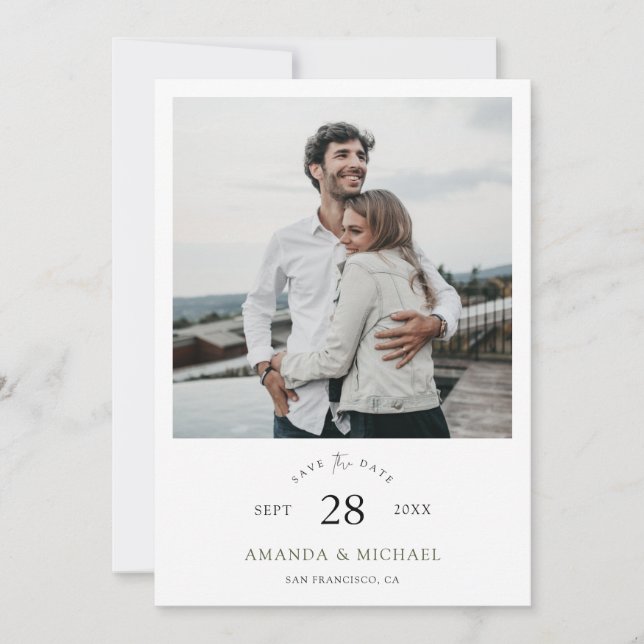Einfache Elegante Moderne Skript-Foto Hochzeit Save The Date (Vorderseite)