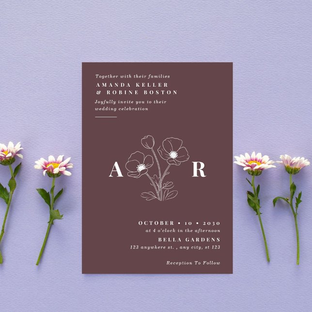 Einfache elegante Mohnblume Blume Einladung Hochze (Von Creator hochgeladen)