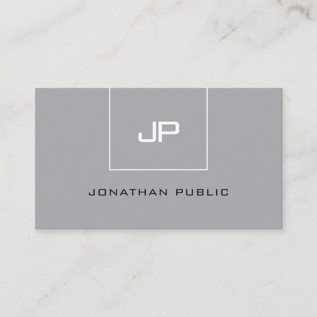 Einfache, elegante Monogram Beruflich Modern Gray Visitenkarte (Vorderseite)