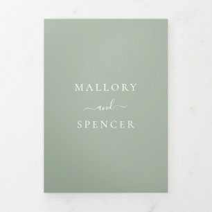 Einfache Elegante Monogram Foto Green Sage Wedding Dreifach Gefaltete Einladung