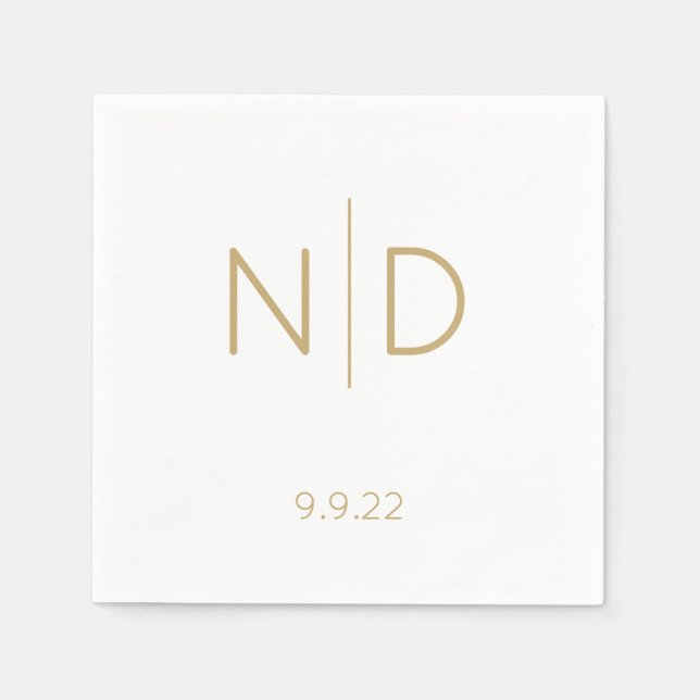 Einfache, elegante Monogram Gold-Hochzeit mit Datu Serviette (Vorderseite)