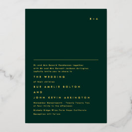 Einfache elegante Monogram Gold | Smarald Green Folieneinladung