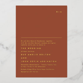 Einfache elegante Monogram Gold | Terracotta Folieneinladung