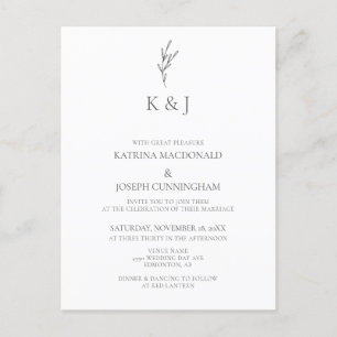 Einfache elegante Monogram Minimalistisch Chic Wed Postkarte
