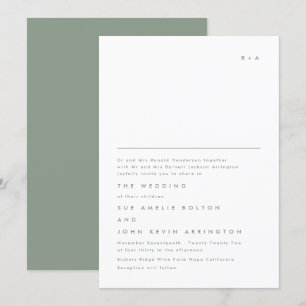 Einfache elegante Monogram Moss Green Wedding Einladung