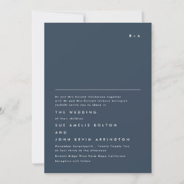 Einfache elegante Monogram Navy Blue White Wedding Einladung