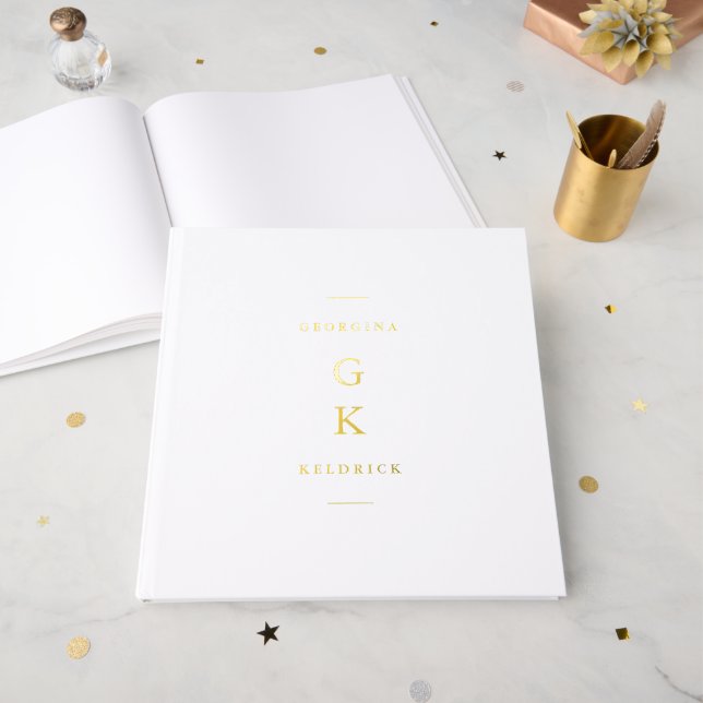 Einfache, elegante Monogram-Personalisierte Hochze Gästebuch (Vorderseite Offen)